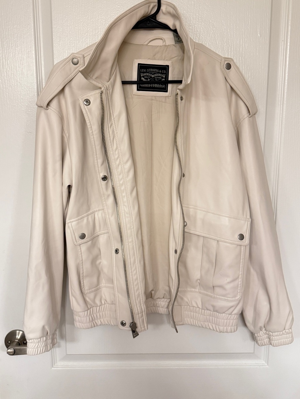 Levi's Cream Leather Jacket with Snap Flap Pockets